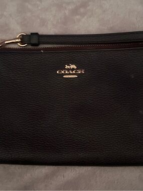 Coach Black Leather Wrist Wallet with Gold Logo